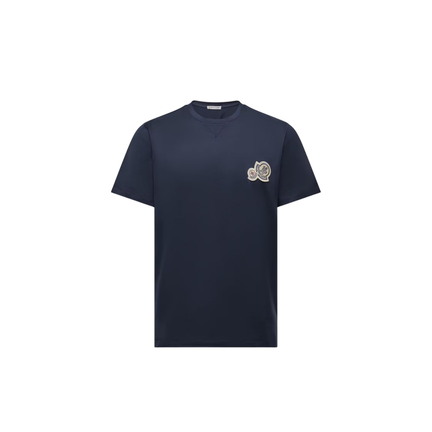 T-shirt col rond MONCLER manche courte coton bleu marine empiècement double logo