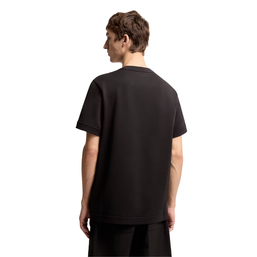 T-shirt col rond MONCLER manche courte coton noir bordure poche cuir