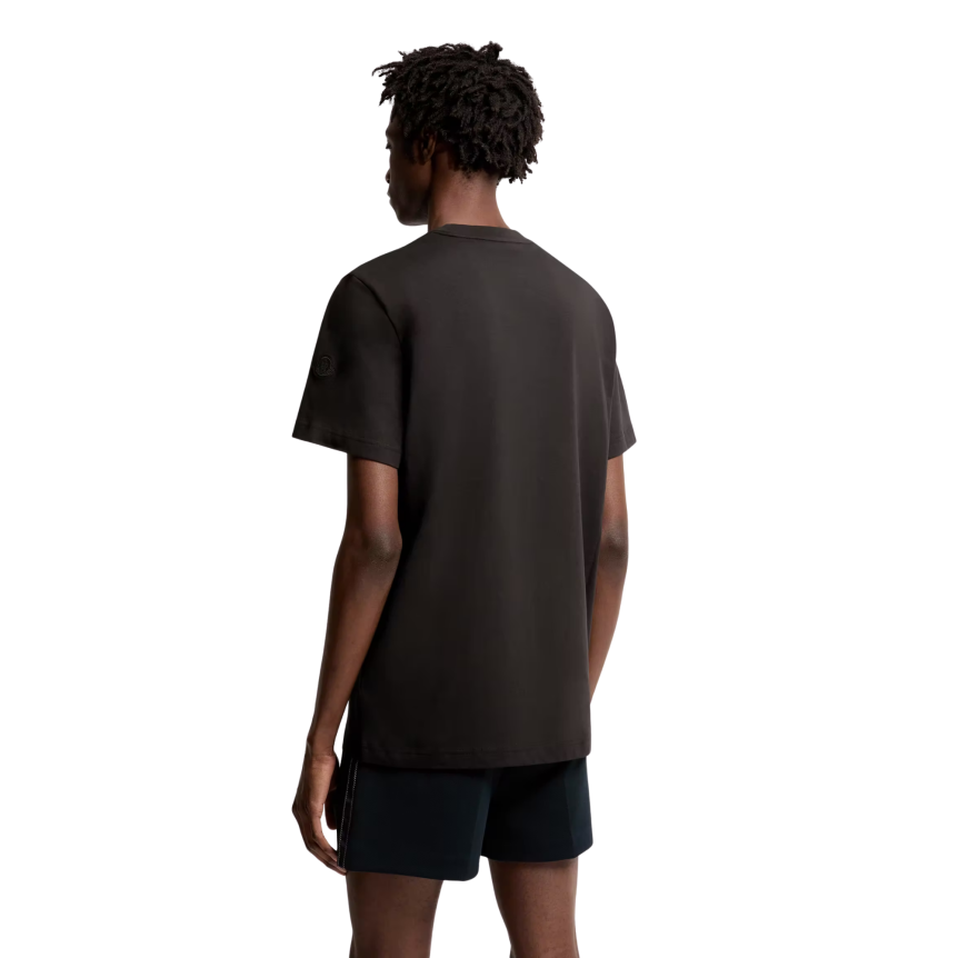 T-shirt MONCLER col rond coton noir gros logo rouge bleu