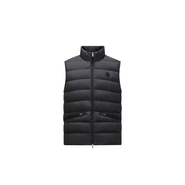 Gilet MONCLER doudoune fine sans manche Lechtal nylon noir logo noir