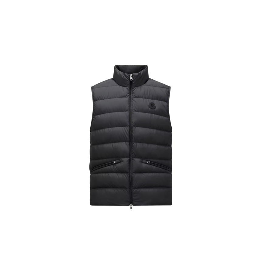 Gilet MONCLER doudoune fine sans manche Lechtal nylon noir logo noir