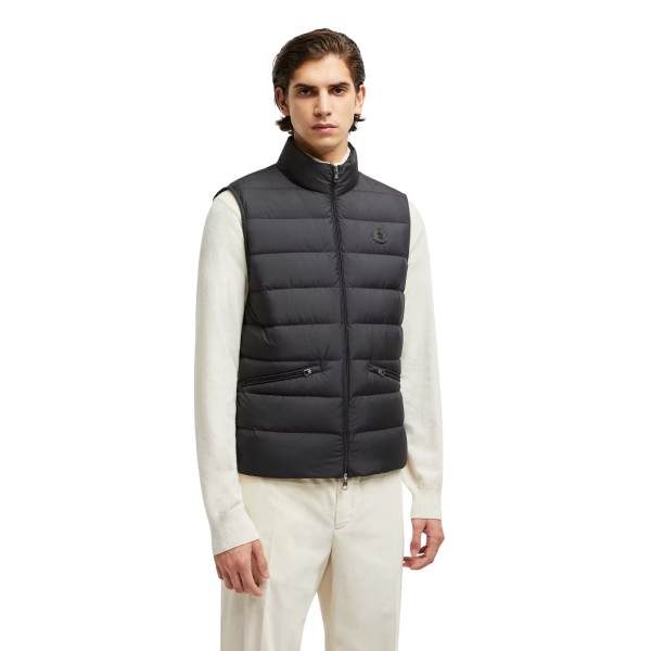 Gilet MONCLER doudoune fine sans manche Lechtal nylon noir logo noir