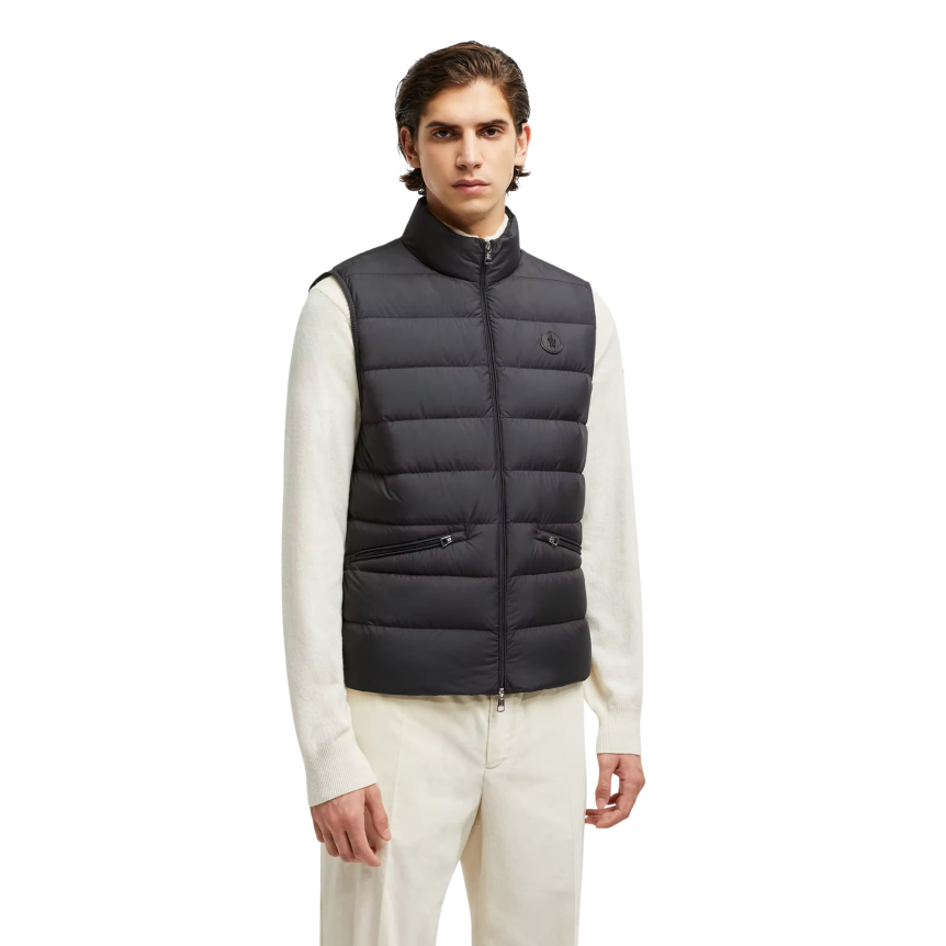 Gilet MONCLER doudoune fine sans manche Lechtal nylon noir logo noir