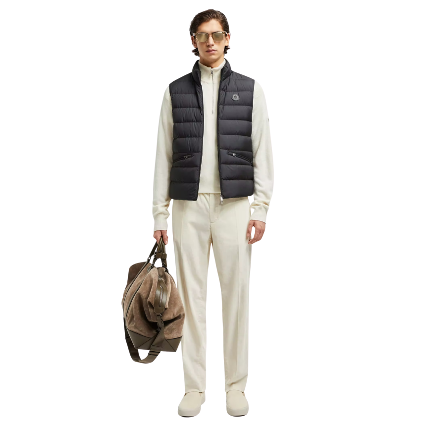 Gilet MONCLER doudoune fine sans manche Lechtal nylon noir logo noir