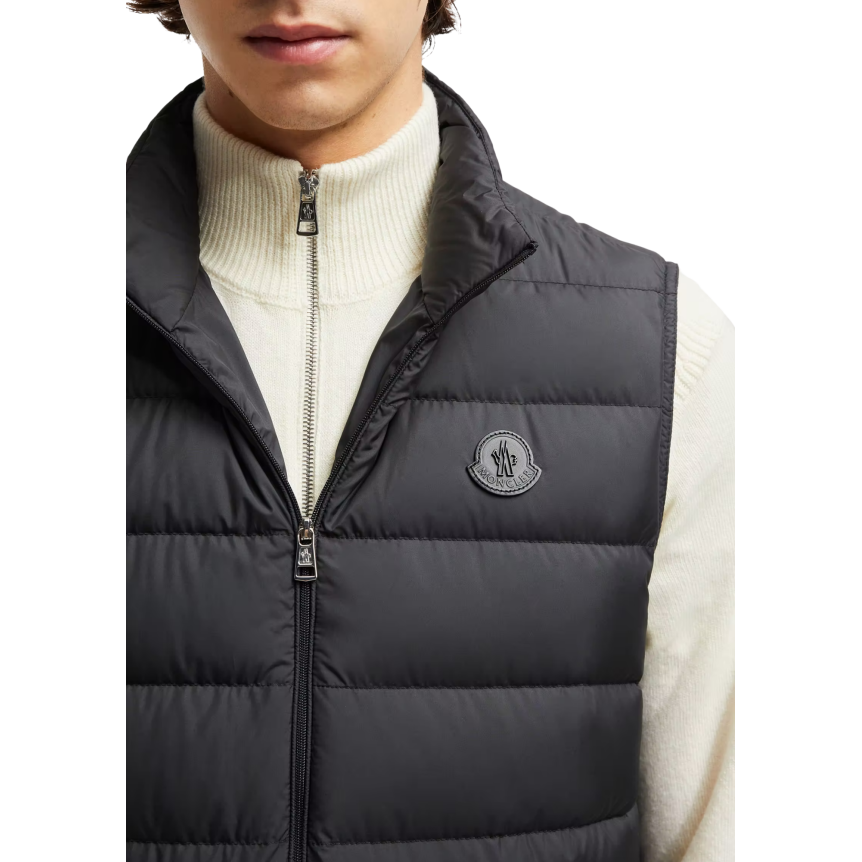 Gilet MONCLER doudoune fine sans manche Lechtal nylon noir logo noir