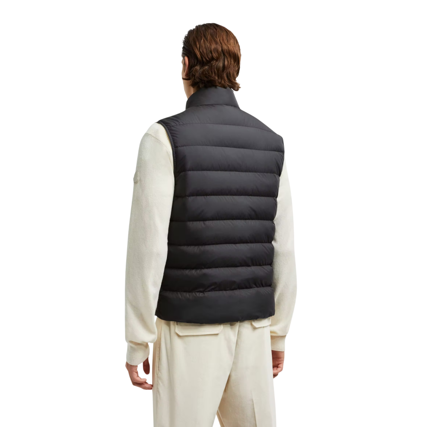Gilet MONCLER doudoune fine sans manche Lechtal nylon noir logo noir
