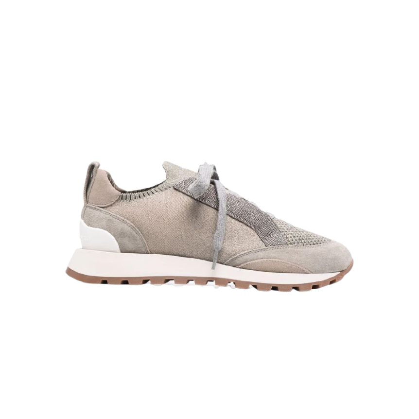 Baskets basses à empiècements en daim gris beige irisé
