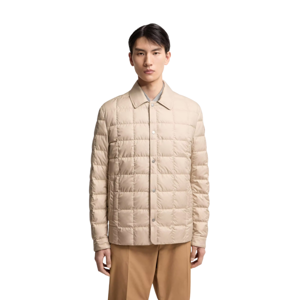 Doudoune chemise MONCLER Castellana matelassée nylon déperlant beige logo cuir