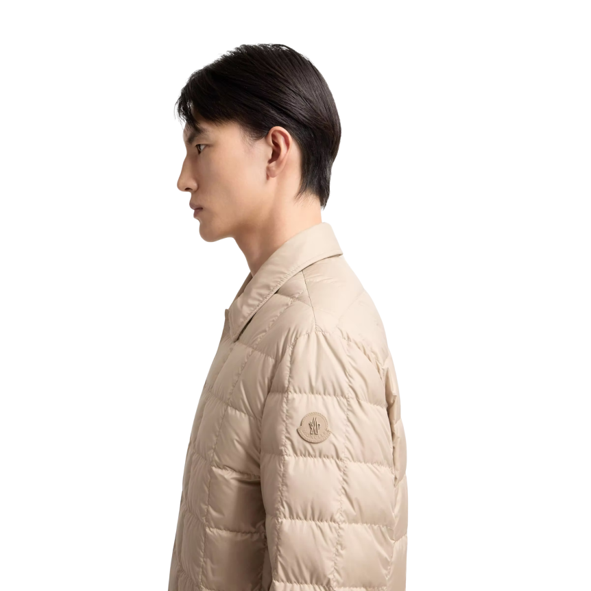 Doudoune chemise MONCLER Castellana matelassée nylon déperlant beige logo cuir