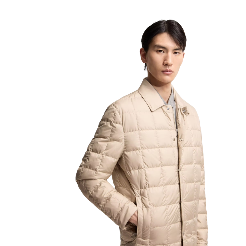 Doudoune chemise MONCLER Castellana matelassée nylon déperlant beige logo cuir
