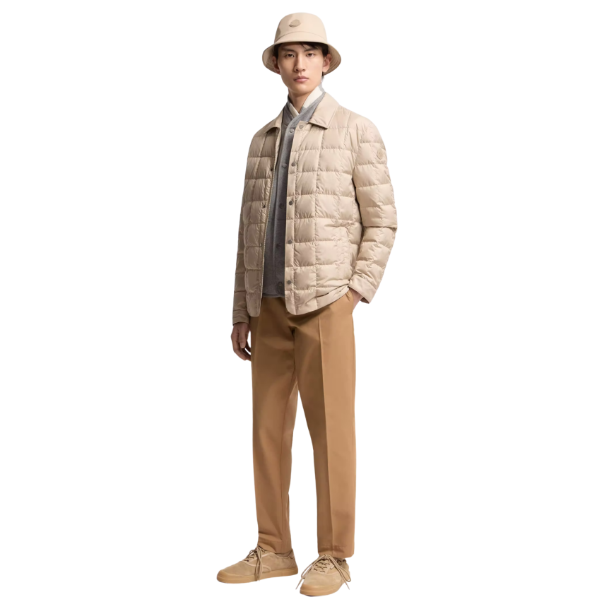 Doudoune chemise MONCLER Castellana matelassée nylon déperlant beige logo cuir