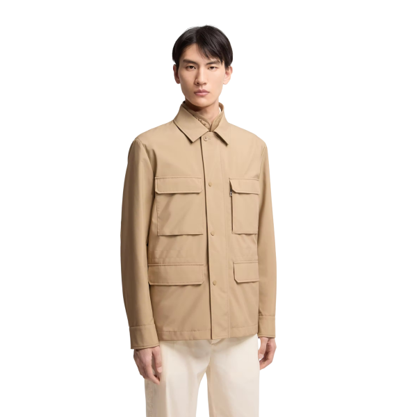 Veste zippée MONCLER Exmoor saharienne 3 en 1 coton camel logo cuir