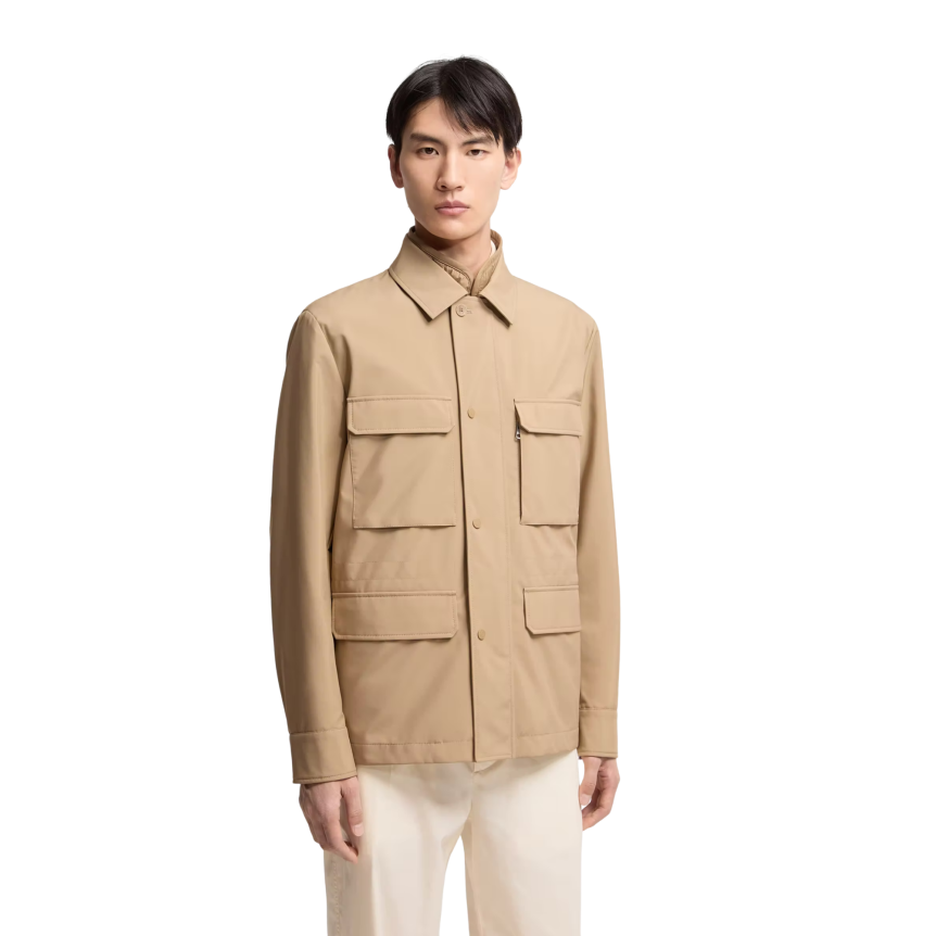 Veste zippée MONCLER Exmoor saharienne 3 en 1 coton camel logo cuir