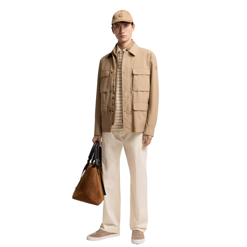 Veste zippée MONCLER Exmoor saharienne 3 en 1 coton camel logo cuir