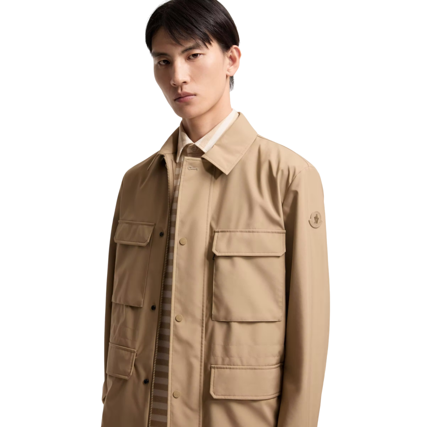 Veste zippée MONCLER Exmoor saharienne 3 en 1 coton camel logo cuir