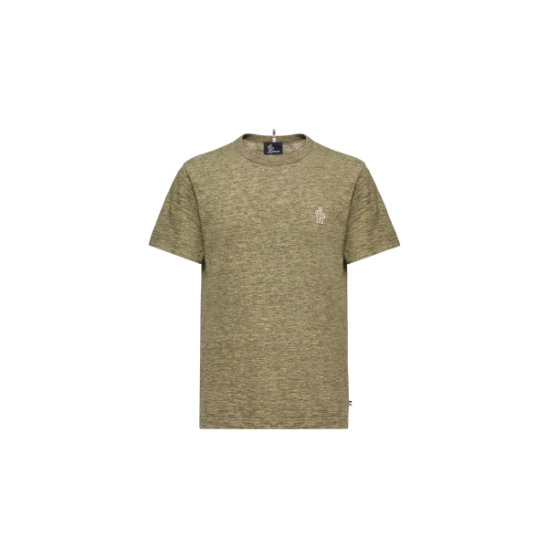 T-shirt col rond MONCLER manche courte coton effet lin vert kaki Collection Grenoble