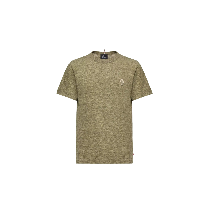 T-shirt col rond MONCLER manche courte coton effet lin vert kaki Collection Grenoble