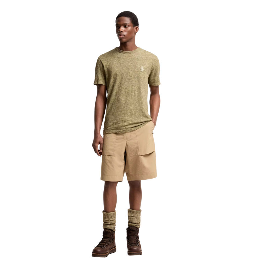 T-shirt col rond MONCLER manche courte coton effet lin vert kaki Collection Grenoble