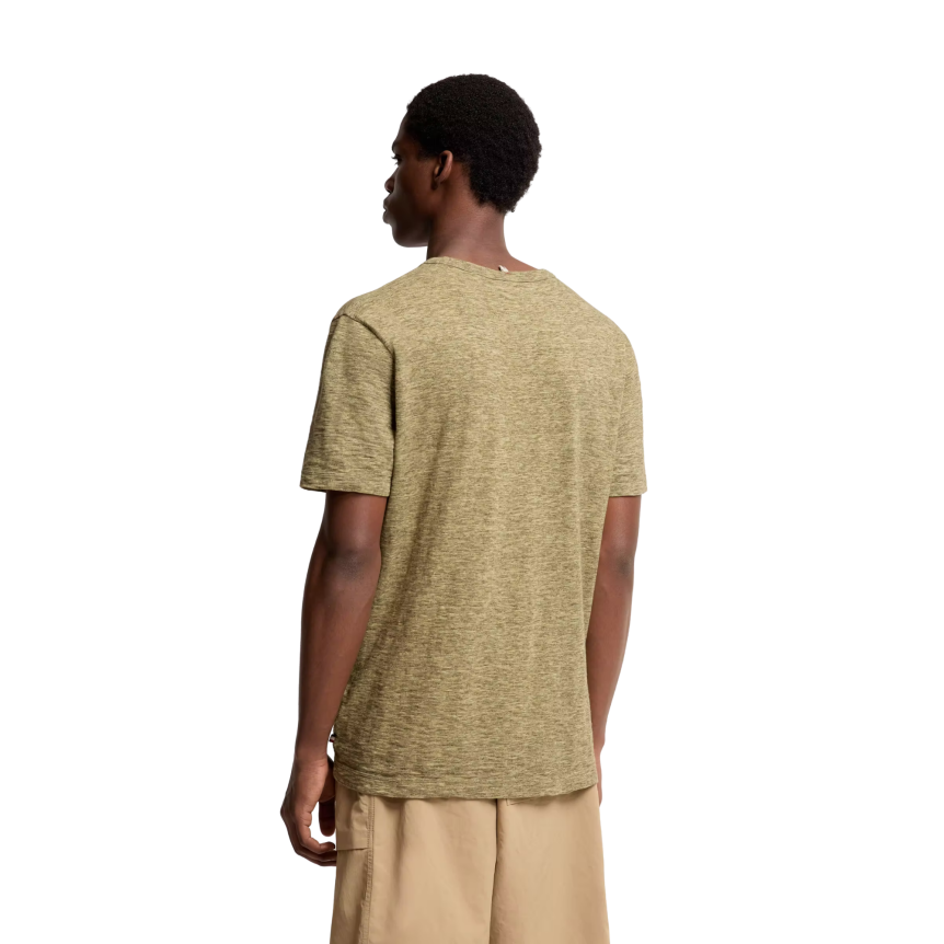 T-shirt col rond MONCLER manche courte coton effet lin vert kaki Collection Grenoble