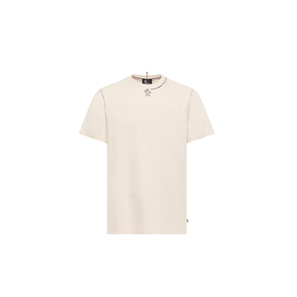T-shirt col rond MONCLER manche courte coton écru logo écriture col Collection Grenoble