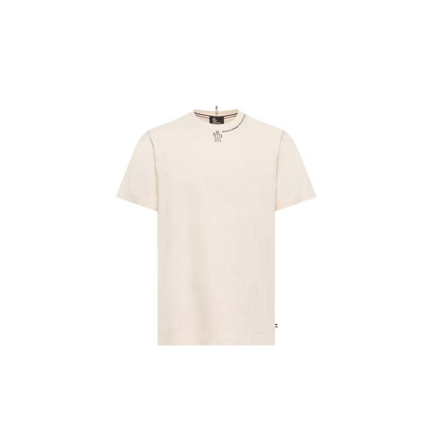 T-shirt col rond MONCLER manche courte coton écru logo écriture col Collection Grenoble