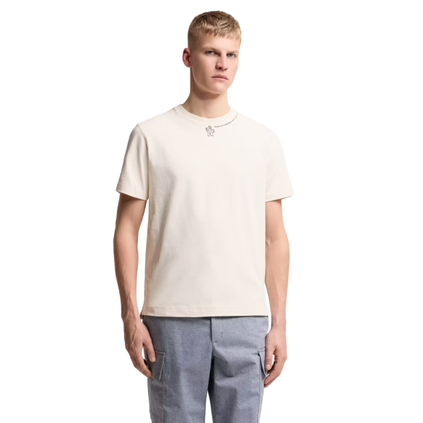 T-shirt col rond MONCLER manche courte coton écru logo écriture col Collection Grenoble