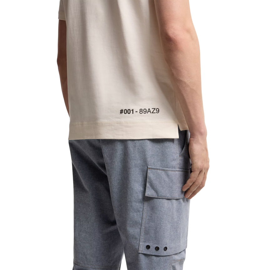 T-shirt col rond MONCLER manche courte coton écru logo écriture col Collection Grenoble