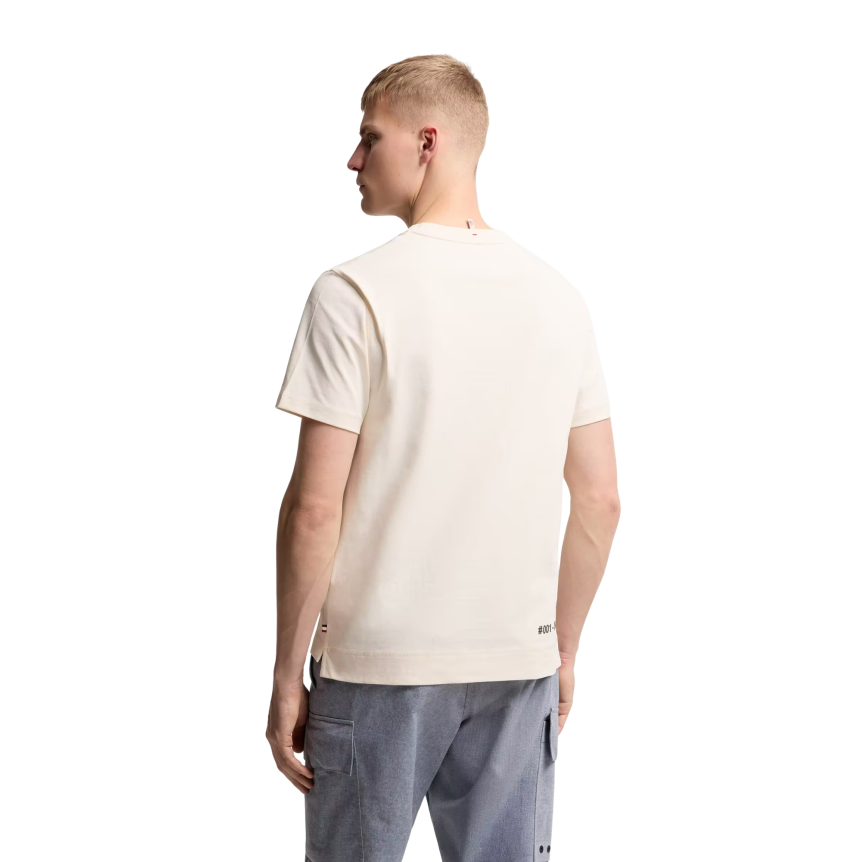 T-shirt col rond MONCLER manche courte coton écru logo écriture col Collection Grenoble
