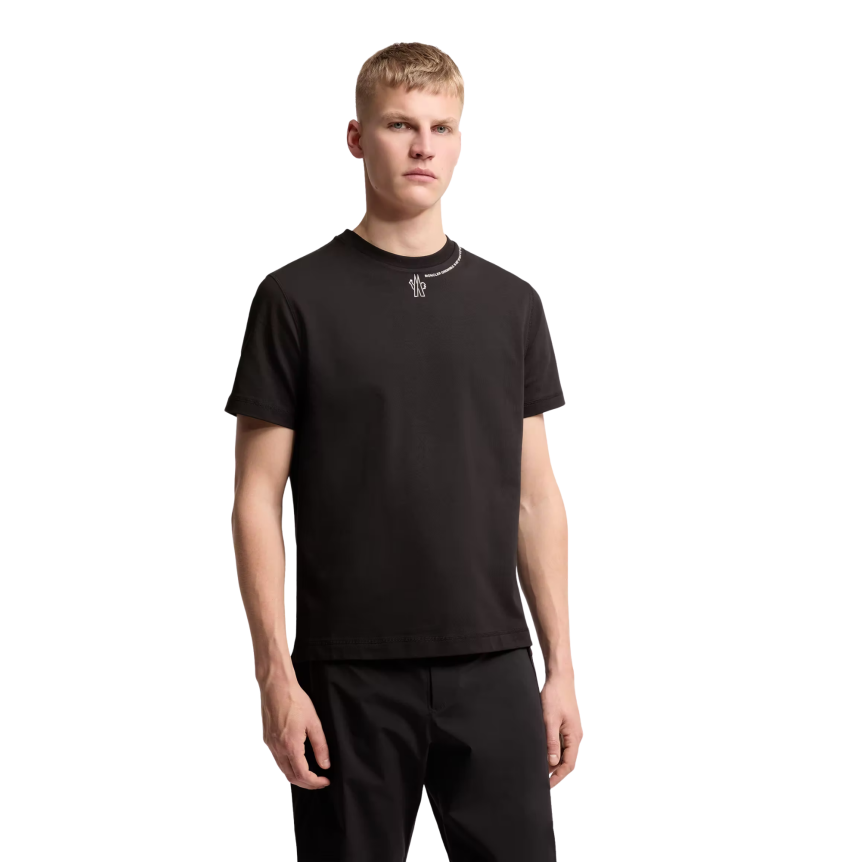 T-shirt col rond MONCLER manche courte coton noir logo écriture col Collection Grenoble
