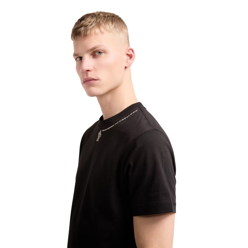 T-shirt col rond MONCLER manche courte coton noir logo écriture col Collection Grenoble