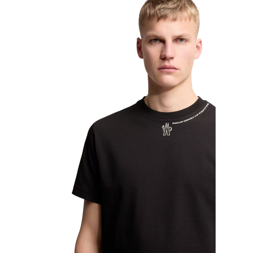 T-shirt col rond MONCLER manche courte coton noir logo écriture col Collection Grenoble