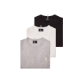 Pack 3 T-shirts manches courtes col rond coton mélangé noir gris blanc logo Grenoble