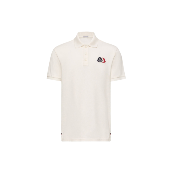 Polo MONCLER piqué de coton blanc empiècement logo tricolore