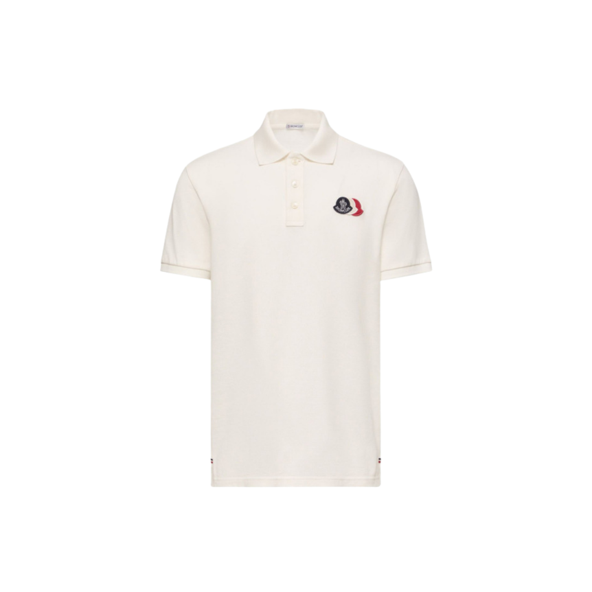 Polo MONCLER piqué de coton blanc empiècement logo tricolore