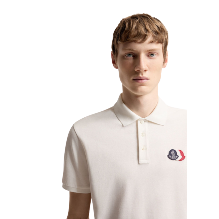 Polo MONCLER piqué de coton blanc empiècement logo tricolore
