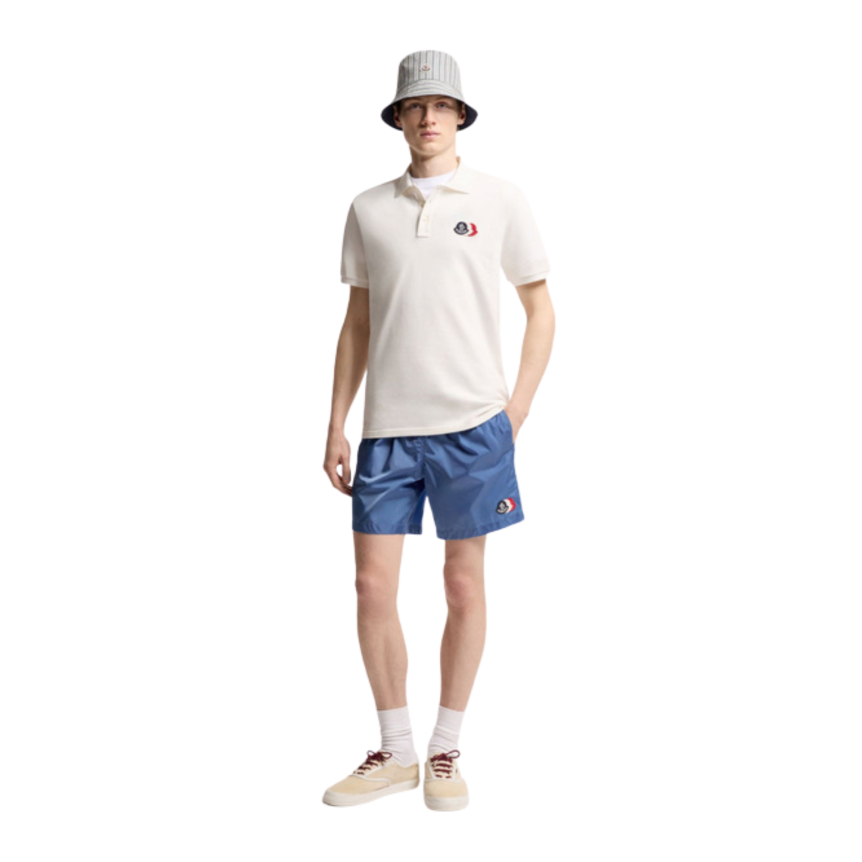 Polo MONCLER piqué de coton blanc empiècement logo tricolore