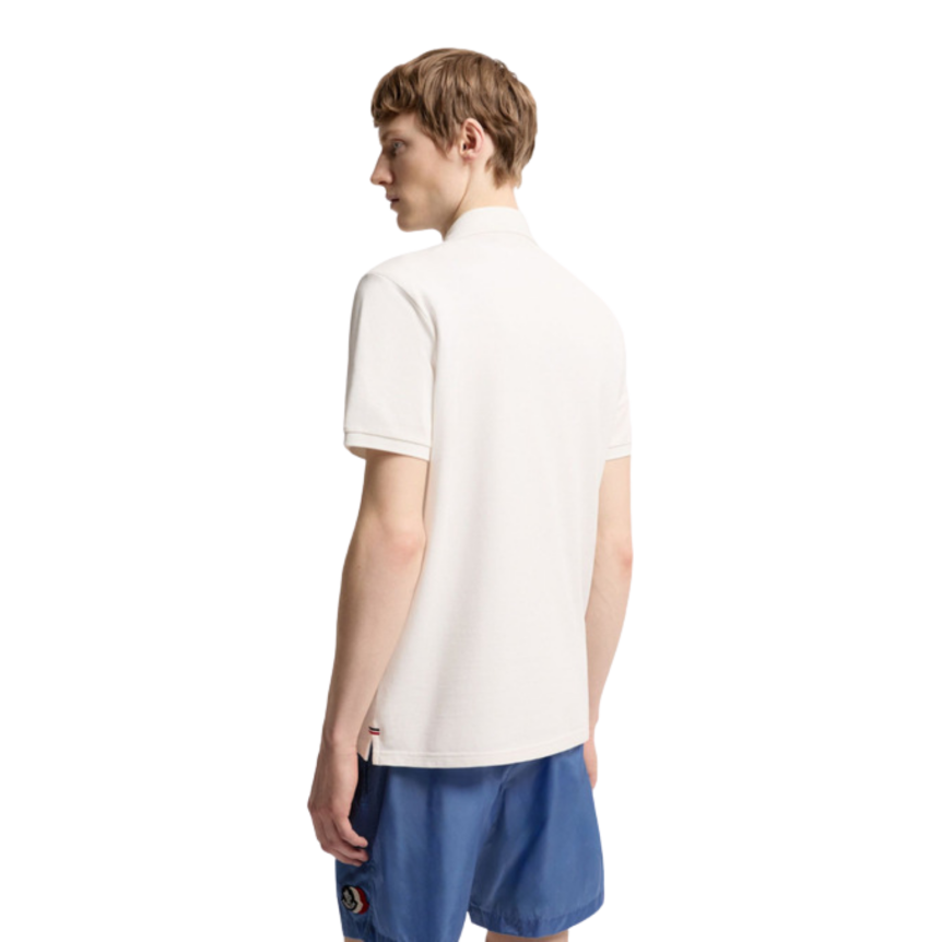 Polo MONCLER piqué de coton blanc empiècement logo tricolore