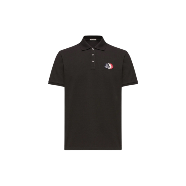 Polo MONCLER piqué de coton noir empiècement logo tricolore