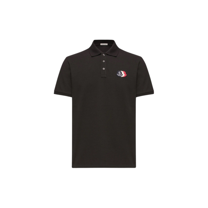 Polo MONCLER piqué de coton noir empiècement logo tricolore