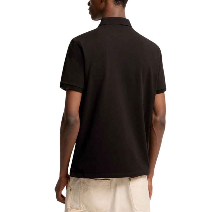 Polo MONCLER piqué de coton noir empiècement logo tricolore