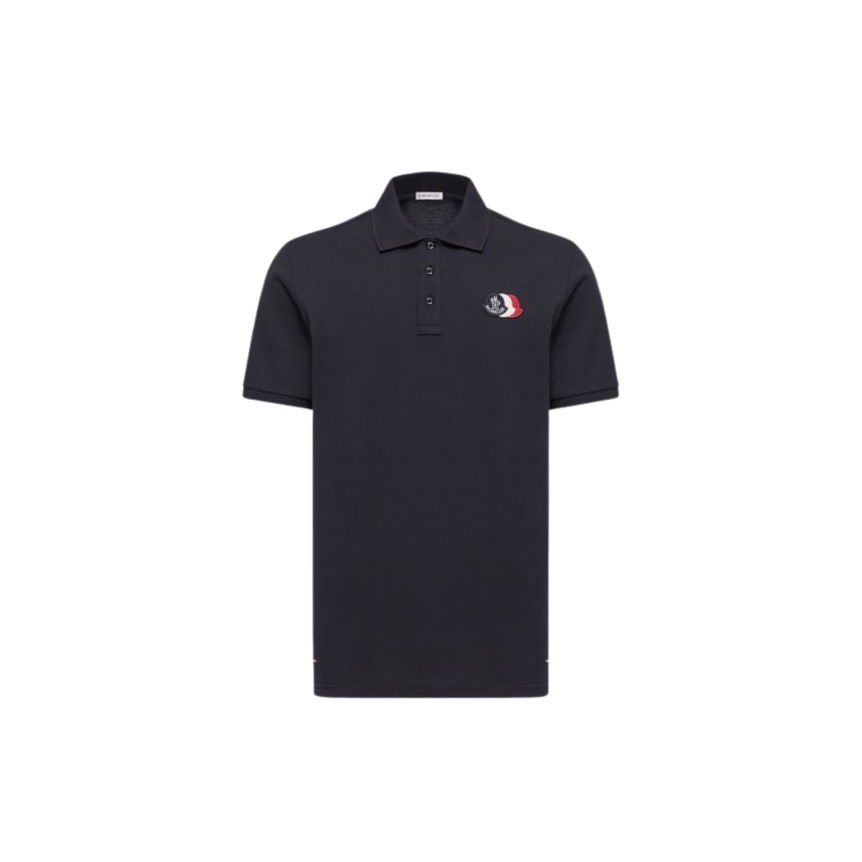 Polo MONCLER piqué de coton bleu marine empiècement logo tricolore