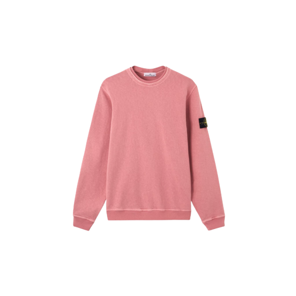 Sweat shirt STONE ISLAND col rond coton rose effet vieilli flammé