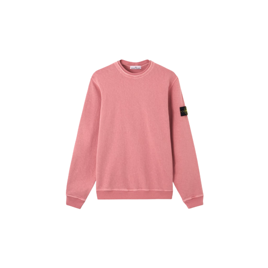 Sweat shirt STONE ISLAND col rond coton rose effet vieilli flammé