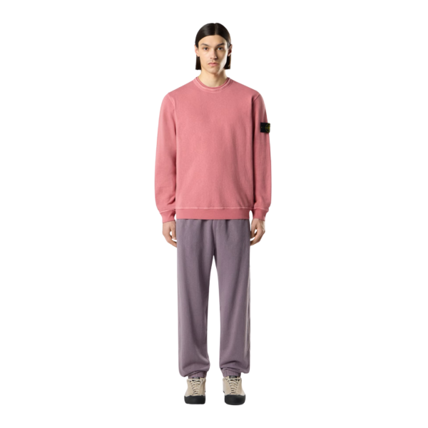 Sweat shirt STONE ISLAND col rond coton rose effet vieilli flammé