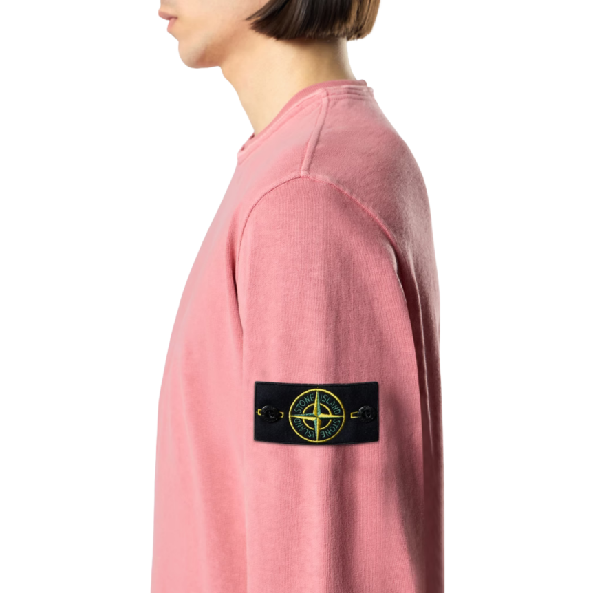 Sweat shirt STONE ISLAND col rond coton rose effet vieilli flammé