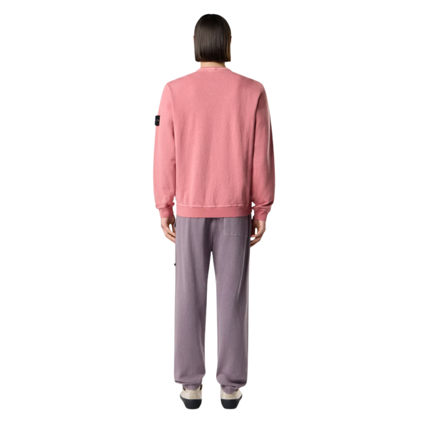 Sweat shirt STONE ISLAND col rond coton rose effet vieilli flammé