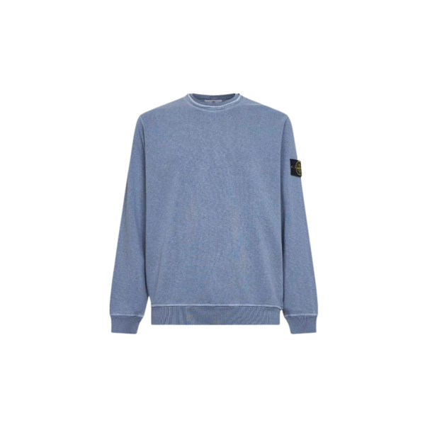 Sweat shirt STONE ISLAND col rond coton bleu jean effet vieilli flammé