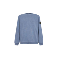 Sweat shirt col rond coton bleu jean effet vieilli flammé
