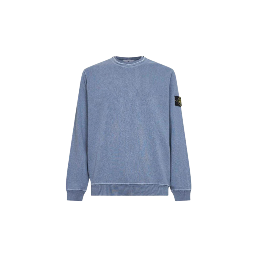 Sweat shirt STONE ISLAND col rond coton bleu jean effet vieilli flammé