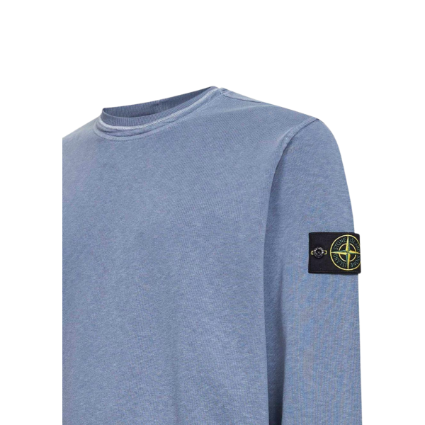 Sweat shirt STONE ISLAND col rond coton bleu jean effet vieilli flammé